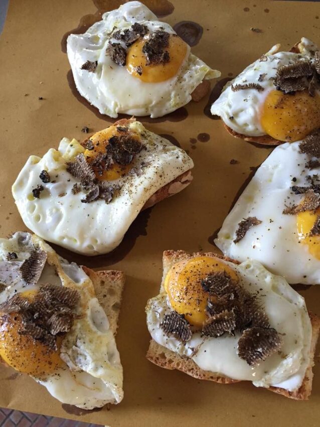 Fried eggs and black truffles