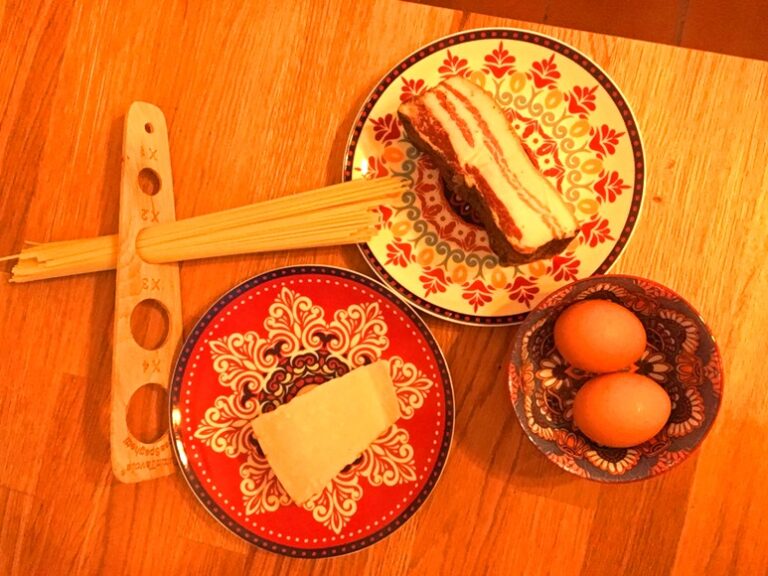 Ingredients for preparing spaghetti carbonara