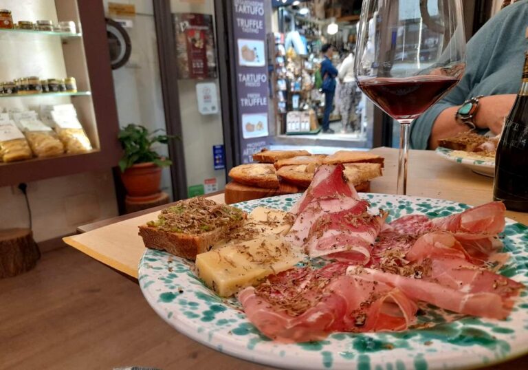 tasting of truffle products and fresh truffles at a local shop in Volterra