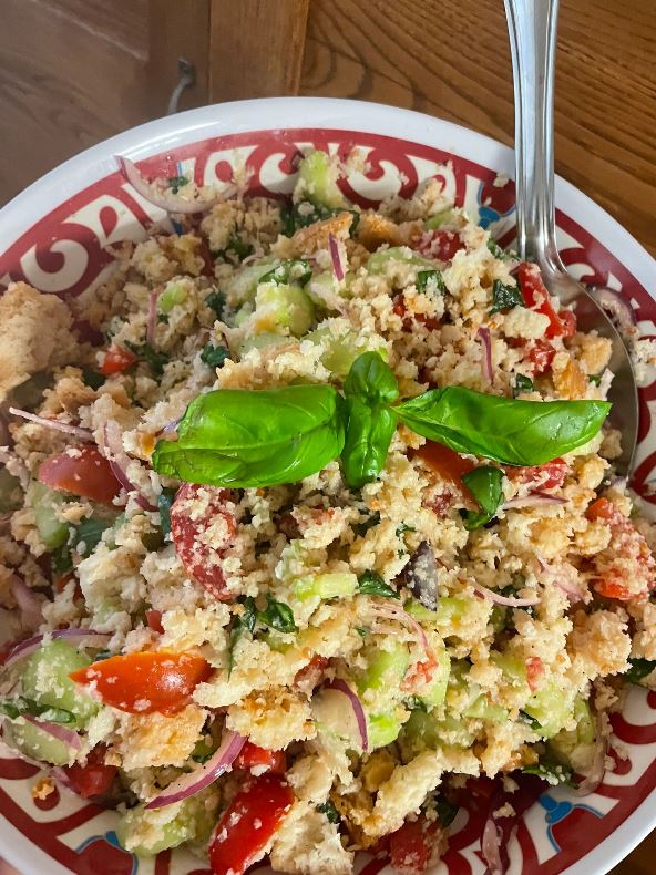 Panzanella salad with fresh vegetables