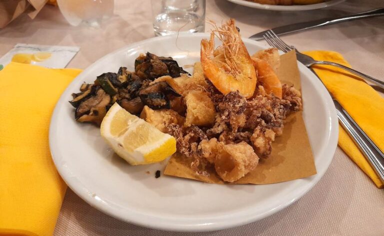 Typical seafood fry served during our vespa tour