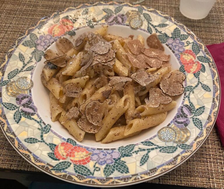 Pasta with truffles served aftre a truffle hunting experience