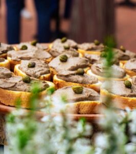 One of the most common appetizer in Tuscany is a crostino made with chiken livers paté often served during ceremonies