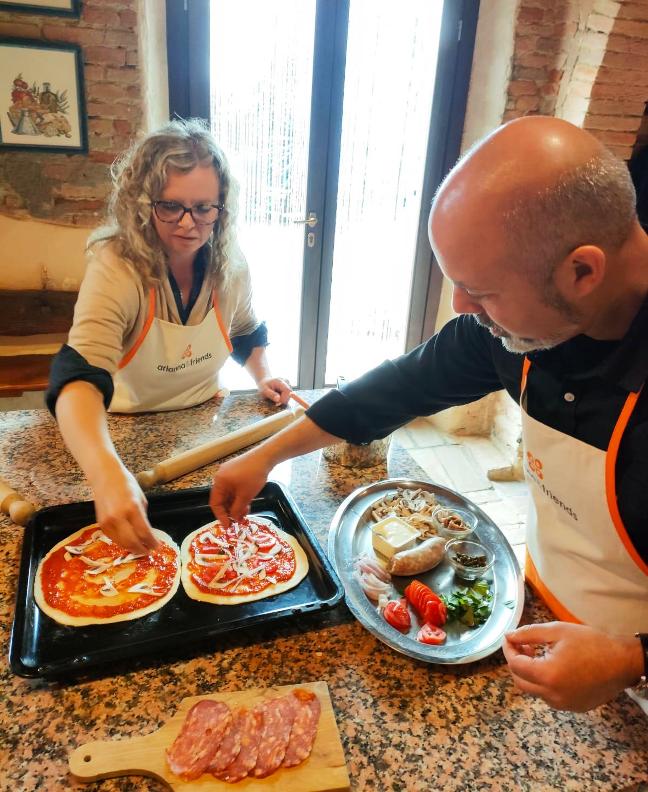 Making pizza at Rita's farm