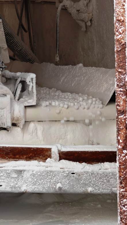 The salt extracted from the mines is transformed in little tables