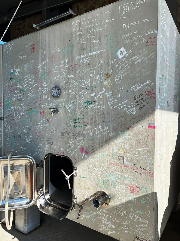 The pictoresque cement desk of the winery in Riparbella